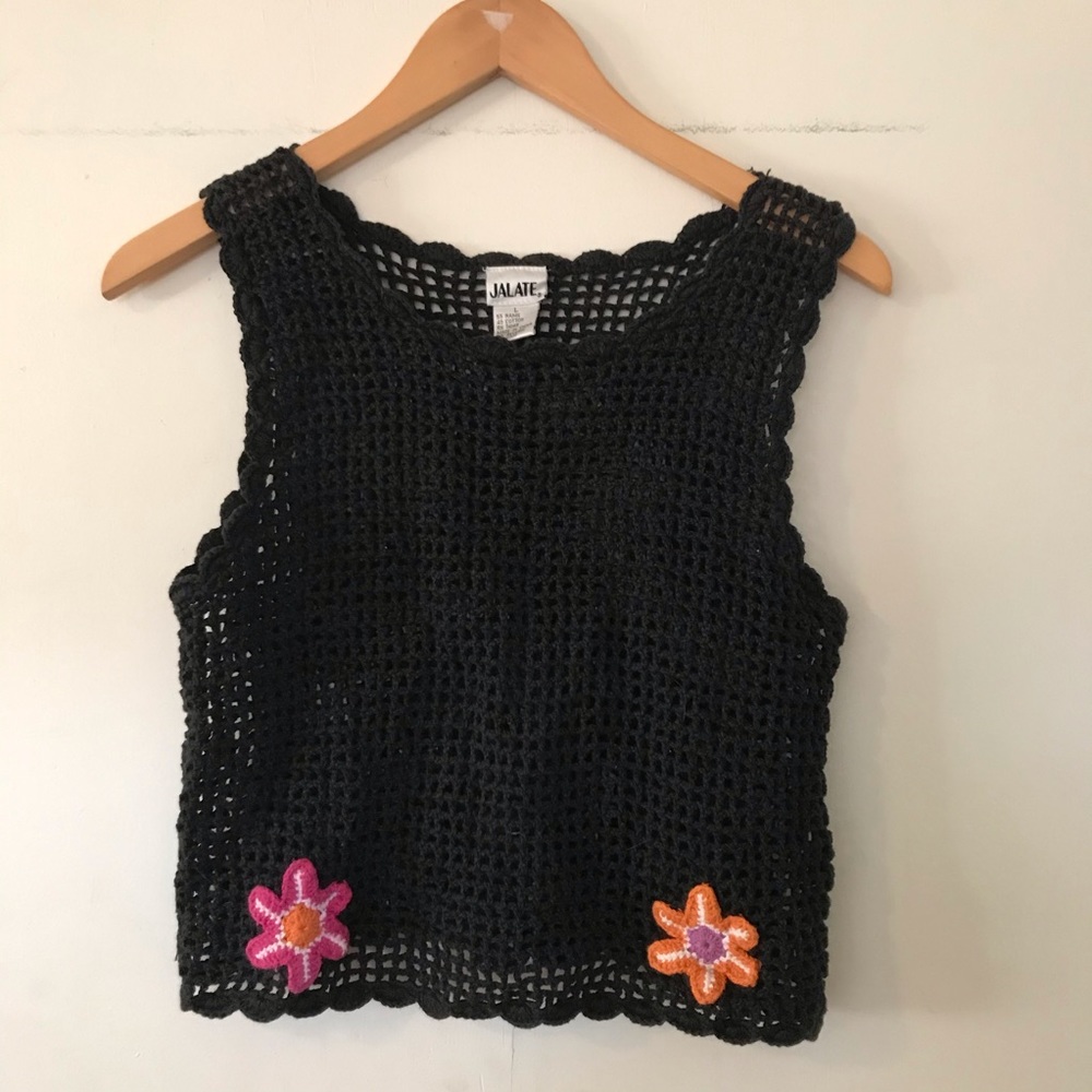 Jalate crocheted black floral top